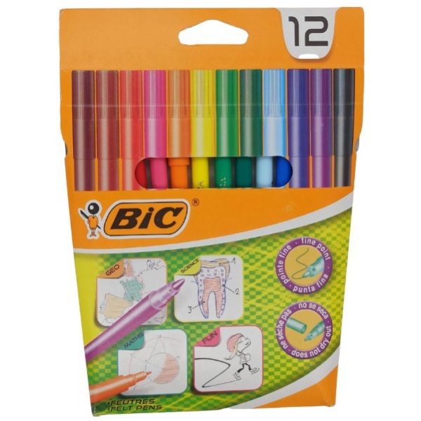 BIC Filzstifte, 12 Stk, Fasermaler, feine Spitze, Buntstifte