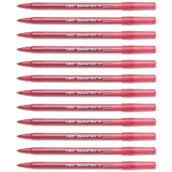 BIC Round Stic Kugelschreiber 12 Stk, medium 0,4mm Strichstärke, ROT