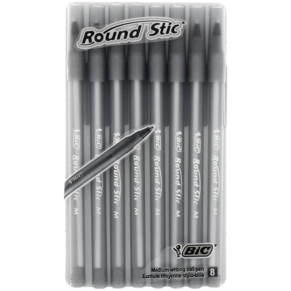 BIC Round Stic Kugelschreiber 8er Pack, medium 0,4mm Strichstärke, schwarz